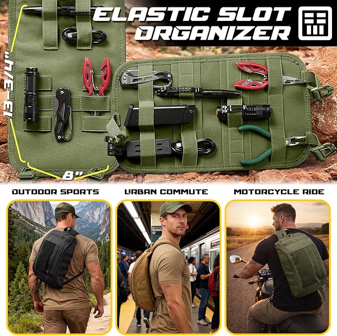 DBTAC Compact 9L Tactical Sling Bag with Removable Elastic Organizer Panel Everyday Carry Shoulder Pack for EDC Tools First Aid Travel Outdoor Sports (Green)