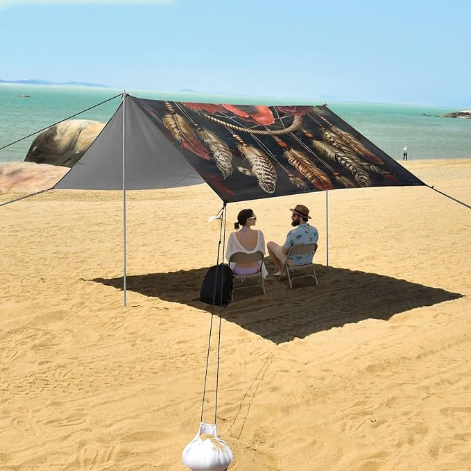 ALAZA Dreamcatcher with Poppy Beach Tent Sun Shelter Portable Canopy Sunshade for Outdoor Camping Picnics Backyard Fun 10x9 ft