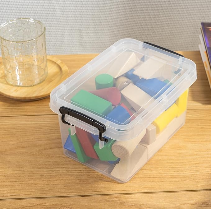 Plastic Storage Boxes Small Storage Box with Lids No-Frills Stackable Clear 3L- 12 Pack