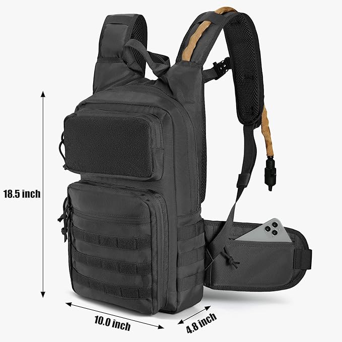 FRTKK Tactical Hydration Backpack and Kit of 34 Attachments for Tactical Backpack Belt Molle Bags Accessories Kit with Molle Pouch