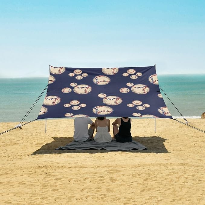 xigua Baseball Beach Tent Sun Shelter with Carrying Bag - Silver Coated Oxford Fabric Beach Canopy for Beach Camping Fishing - Includes Windproof Ropes Sandbags &amp Stakes