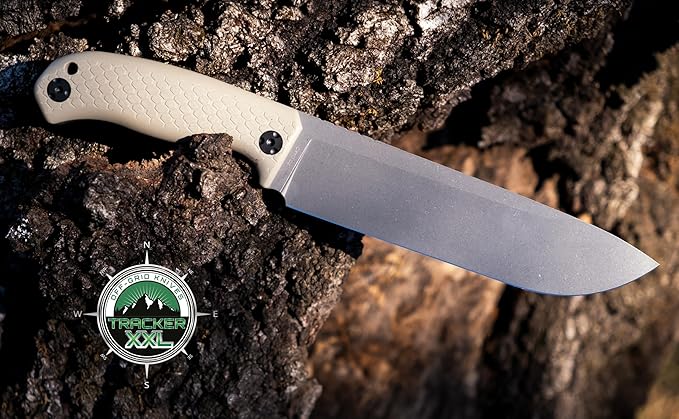 Off-Grid Knives - TRACKER-XXL Fixed Blade Knife Cryo D2 Blade Steel G10 Scales Kydex Sheath OG Lo-Pro Belt Attachment Chopping Camping Bushcraft Hunting Survival (Coyote)