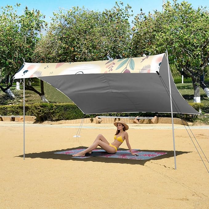 Cartoon Koala Beach Tent Sun Shelter Set UPF50+ UV Protection 10.5 x 9.19 FT Camping Shade Canopy with Sandbags Sand Anchors Carrying Bag and Others