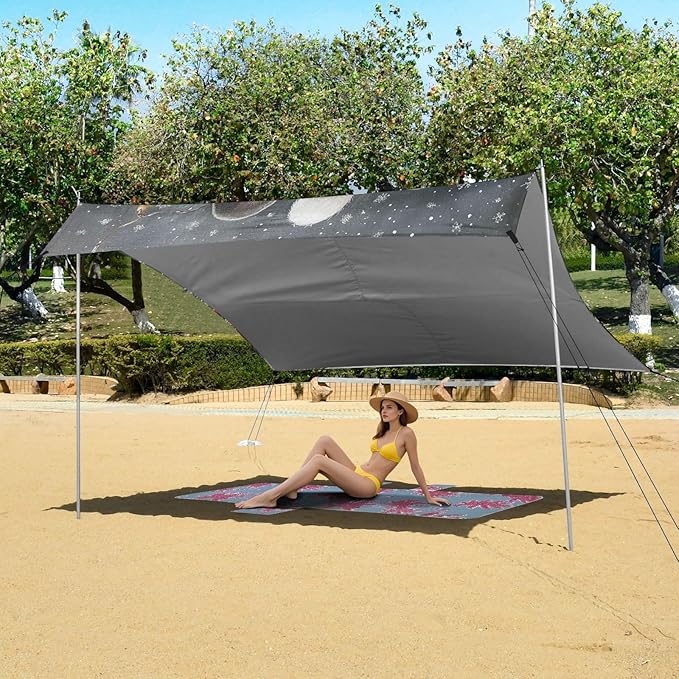 ALAZA Black French Bulldog Snowflake Christmas Scene Beach Tent Sun Shelter Portable Canopy Sunshade for Outdoor Camping Picnics Backyard Fun 10x9 ft