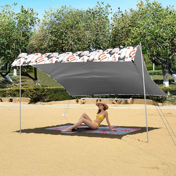 ALAZA Cat Heart Cartoon Beach Tent Sun Shelter UPF50+ Protection Beach Shade Canopy w/ 4 Sandbags for Outdoor Camping Fishing Backyard Fun Picnic 10x9 ft
