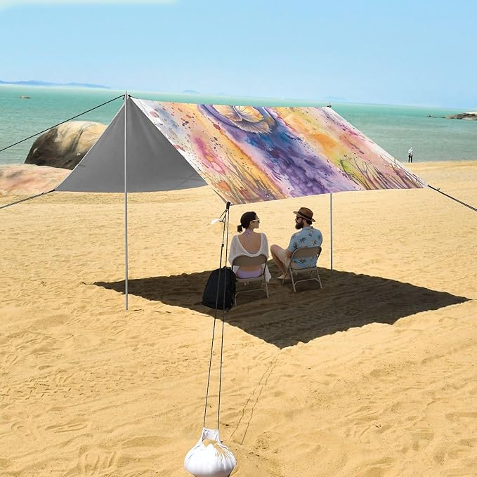 ALAZA Purple Llama Alpaca Beach Tent Sun Shelter UPF50+ Protection Beach Shade Canopy w/ 4 Sandbags for Outdoor Camping Fishing Backyard Fun Picnic 10x9 ft