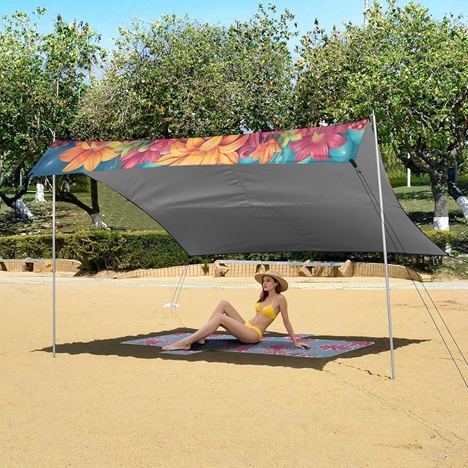 ALAZA Sugar Skulls Day of Dead Beach Tent Sun Shelter UPF50+ Protection Beach Shade Canopy w/ 4 Sandbags for Outdoor Camping Fishing Backyard Fun Picnic 10x9 ft