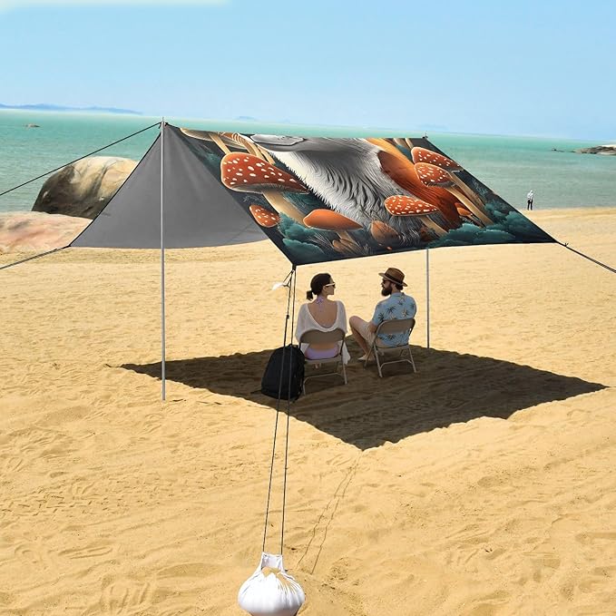 ALAZA Fox with Mushroom Beach Tent Sun Shelter Portable Canopy Sunshade for Outdoor Camping Picnics Backyard Fun 10x9 ft