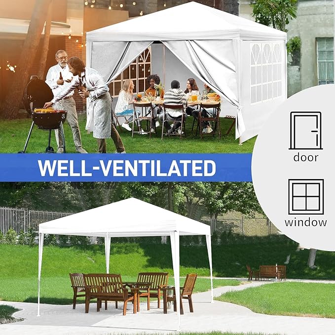 Outdoor Gazebo Canopy Wedding Party Tent Camping Shelter Commercial Instant Shelter Waterproof Tent with Removable Side Walls (10'x10' Four Sides)