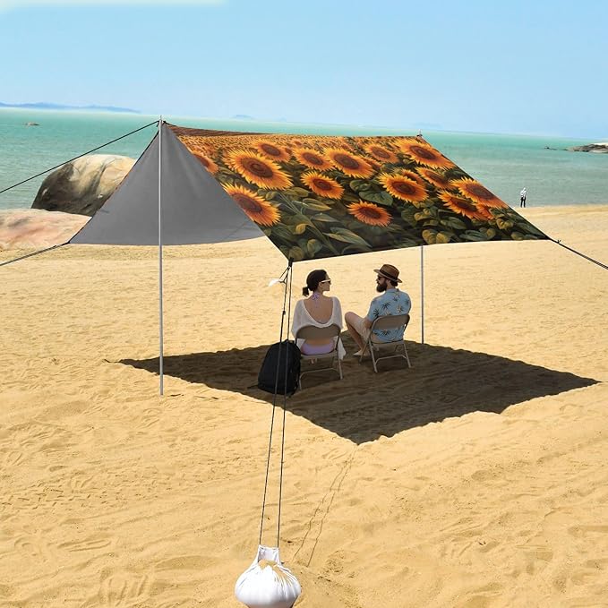 ALAZA Tuscany Sunflowers Beach Tent Sun Shelter Portable Canopy Sunshade for Outdoor Camping Picnics Backyard Fun 10x9 ft