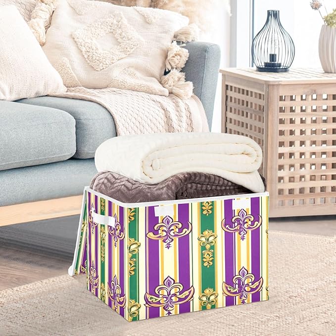 Carnival Stripes Background Fabric Storage Bins with Lids and HandleFoldable Storage Bins with LidsCloset Organizers for Clothes Storage Room Organization Office Storage Chest Organizer