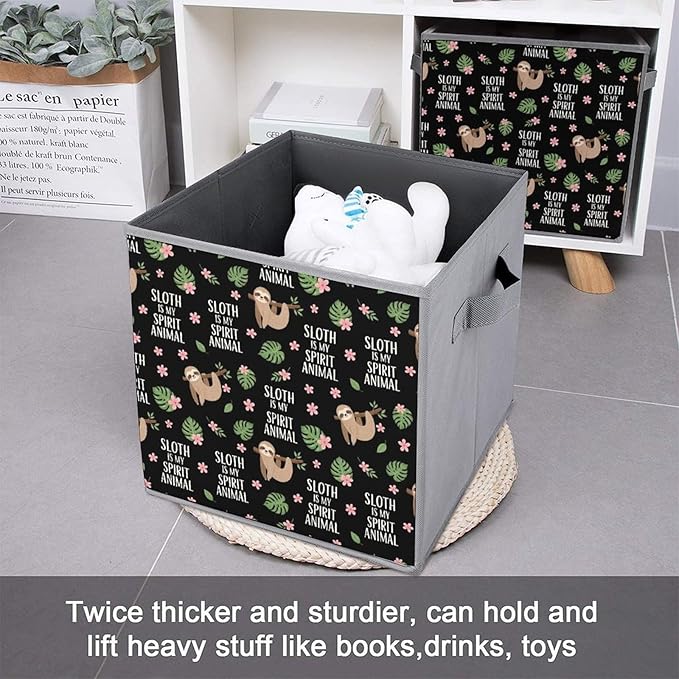 Collapsible Cube Storage Organizer with Handles Sloth Spirit Animal Foldable Fabric Bin for Shelves Perfect for Closet Bathroom Kids' Room &amp Nursery