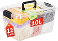 Cetomo 10Lx12 Pack Storage Boxes Storage Box with Lids and Handle for Home Dorm Office Organization Stackable Nesting Tote Container Plastic Clear 10L-12 Pack