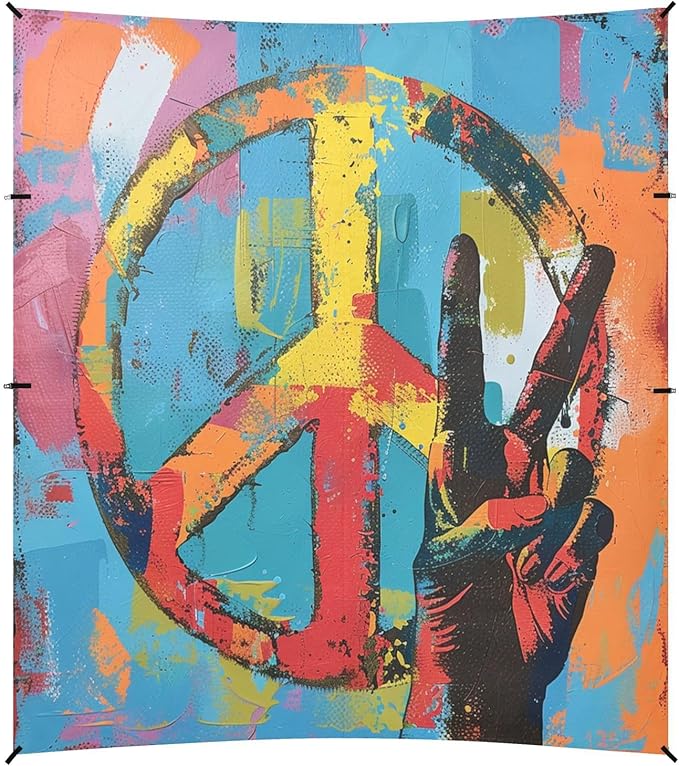 ALAZA Peace Sign Gesture Painting Beach Tent Sun Shelter UPF50+ Protection Beach Shade Canopy w/ 4 Sandbags for Outdoor Camping Fishing Backyard Fun Picnic 10x9 ft