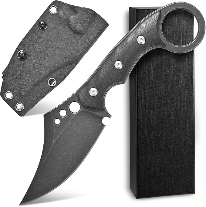 C1116 Fixed Blade KnifeD2 Steel Blade +G10 Handle Outdoor Survival Camping Claw Knife with Kydex Sheaths(Black) …