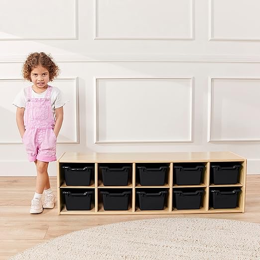 ECR4Kids Scoop Front Storage Bins Multipurpose Organization Black 10-Piece