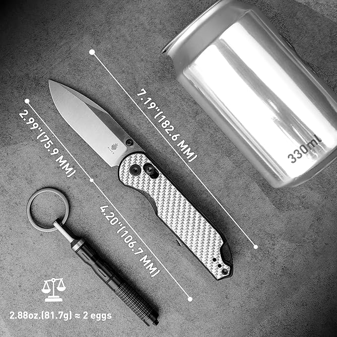 Kizer Assassin Folding Pocket Knife 2.99 Nitro-V Steel Blade G10 Carbon Fiber Handle Folding Knife Drop Point EDC Knives Perfect for Men Women Camping Hunting Survival V3549A3