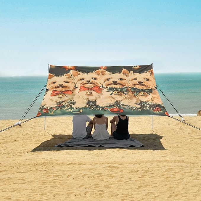 ALAZA Christmas Bell Dog Beach Tent Sun Shelter Portable Canopy Sunshade for Outdoor Camping Picnics Backyard Fun 10x9 ft