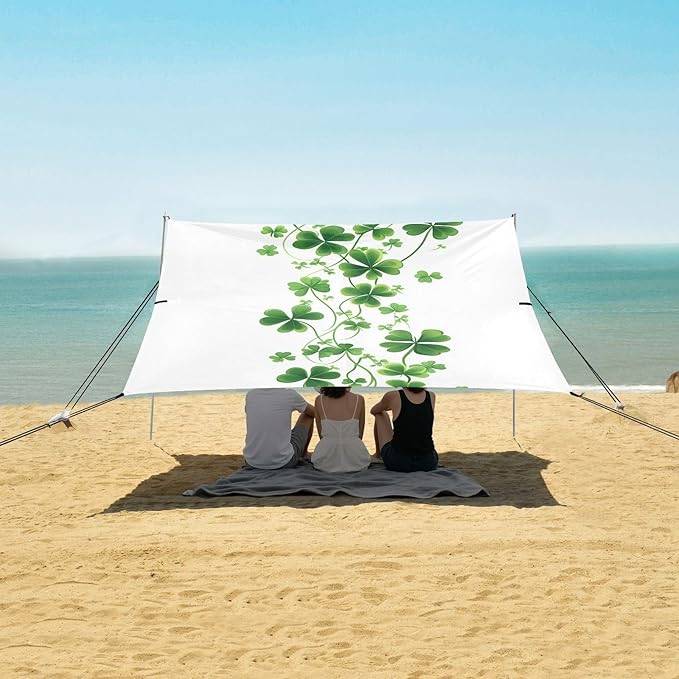 ALAZA St. Patrick's Day Clover Leaves Green Beach Tent Sun Shelter Portable Canopy Sunshade for Outdoor Camping Picnics Backyard Fun 10x9 ft
