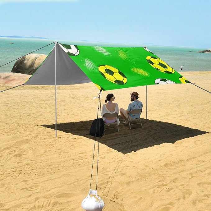 xigua Soccer Beach Tent Sun Shelter with Carrying Bag - Silver Coated Oxford Fabric Beach Canopy for Beach Camping Fishing - Includes Windproof Ropes Sandbags &amp Stakes