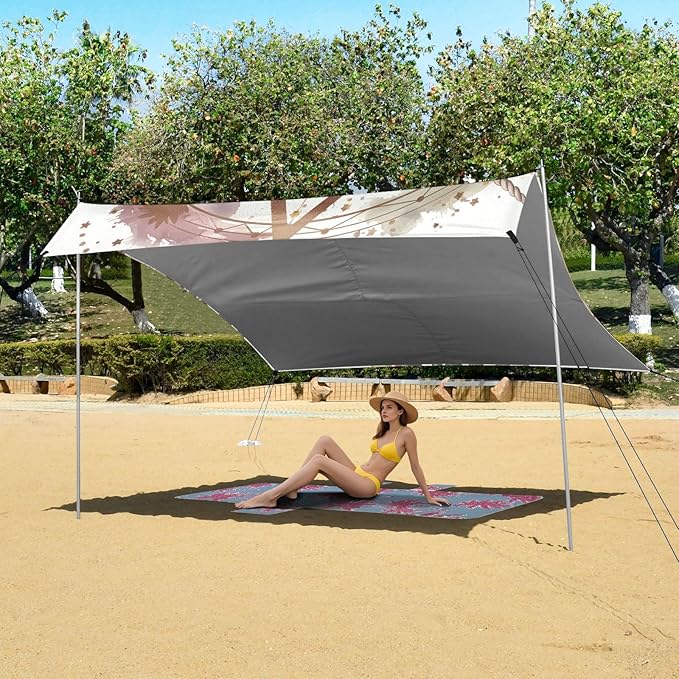 ALAZA Unicorn Flowers Golden Geometric Circles Triangles Beach Tent Sun Shelter Portable Canopy Sunshade for Outdoor Camping Picnics Backyard Fun 10x9 ft