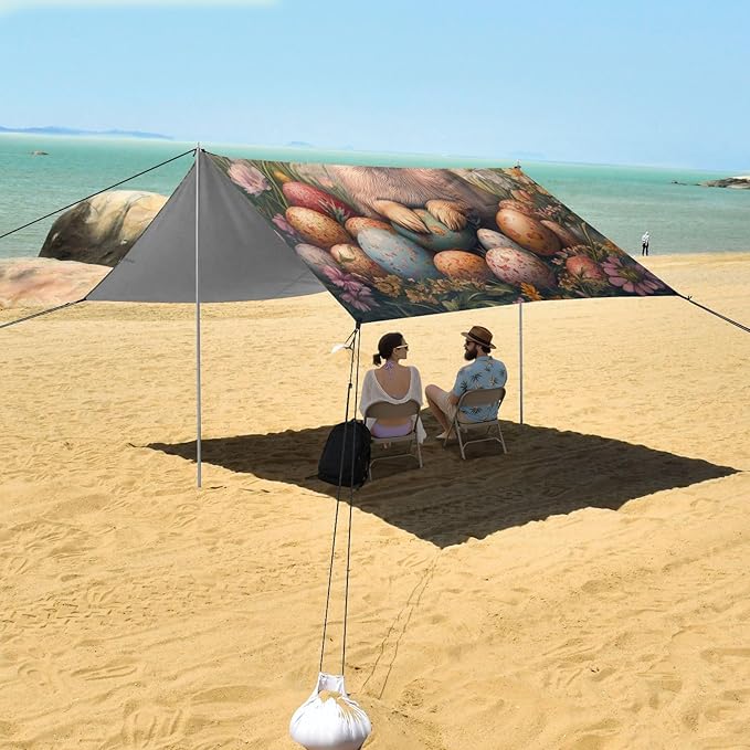 ALAZA Happy Easter Bunny Easter Eggs Beach Tent Sun Shelter Portable Canopy Sunshade for Outdoor Camping Picnics Backyard Fun 10x9 ft