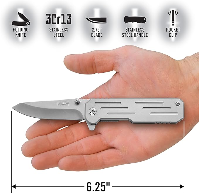CAMILLUS CHOFF / 6.25 OVERALL / 2.75 DROP POINT BLADE/AUS-8 / SILVER