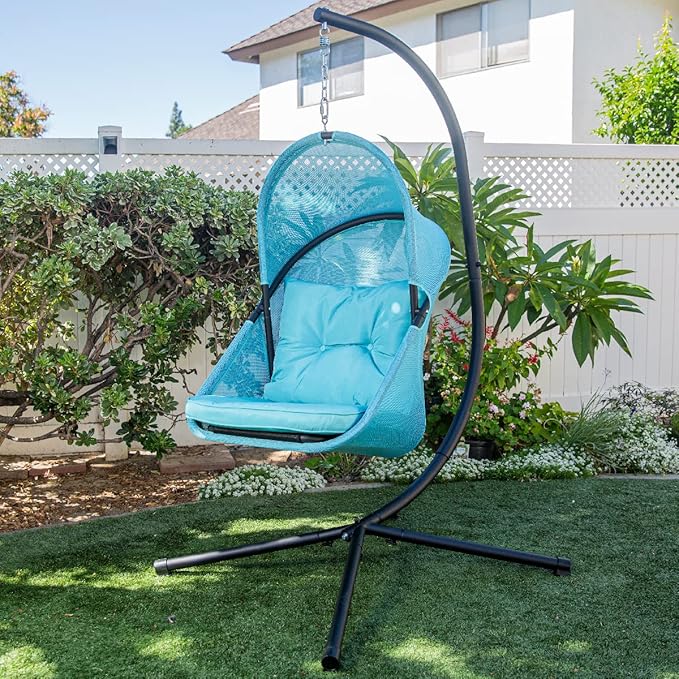 Barton Hanging Chair Egg Chair with Canopy and Cushion for Indoor/Outdoor Basket Lounge Collapsible Egg Chair Seat Aqua