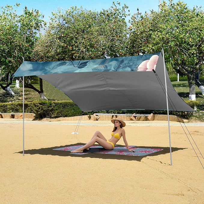 ALAZA Spring Rose on Blue Beach Tent Sun Shelter Portable Canopy Sunshade for Outdoor Camping Picnics Backyard Fun 10x9 ft