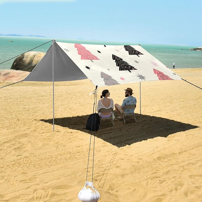 Beach Canopy with Windproof Ropes &amp Sandbags Beach Tent Sun Shade Sun Shelter for Camping Trips Fishing Backyard Fun or Picnics Pine Tree