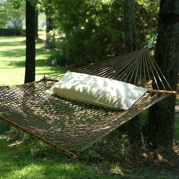 Hatteras Hammocks Executive Antique Brown DuraCord Rope Hammock – 13 ft. x 65 in. 2-Person 450 lb Capacity Cumaru Spreader Bar Zinc-Plated Hardware – Handcrafted in The USA