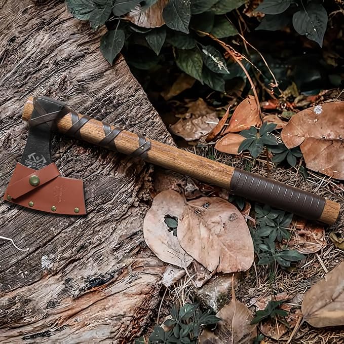2 Pack 19 Throwing Axe Throwing Tomahawk with Leather Sheath 1065 High Carbon Steel and Beech Wooden Handle Well-Balanced Great for Axe Throwing Game Competition and Recreation