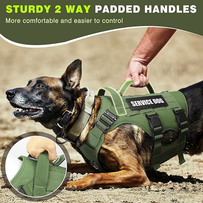 WINSEE Service Dog Vest Harness for Medium Dog Tactical Working MOLLE Vest with 10 Pet Patches No Pull Heavy Duty Harness for Training Walking