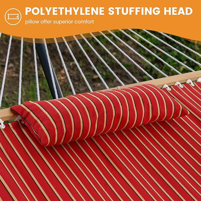 Lazy Daze Hammocks 12 FT Sunbrella Fabric Hammock not Fading with Spreader Bars and Free Pillow Fits for 2 Persons All Weather and Fade Resistant for Patio Yard 450 lbs Capacity Harwood Crimson