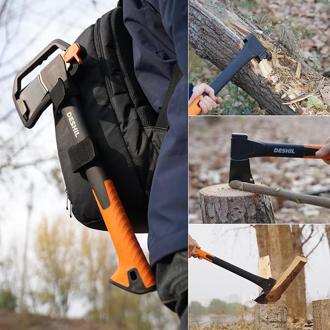 X17 Wood Splitting Axe 24” Camping Outdoor Hatchet for Wood Splitting and Kindling Forged Carbon Steel Heat Treated Hand Maul Tool Nylon Hollow Handle Shock Reduction Handle