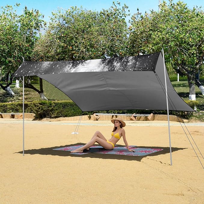 Forest Black Galaxy Beach Tent Sun Shelter Set UPF50+ UV Protection 10.5 x 9.19 FT Camping Shade Canopy with Sandbags Sand Anchors Carrying Bag and Others