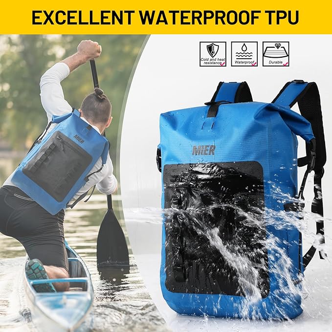 MIER Dry Bag Waterproof Backpack 30L Dry Sack Heavy Duty Roll-Top Closure for Kayaking Beach Boating Swimming Surfing