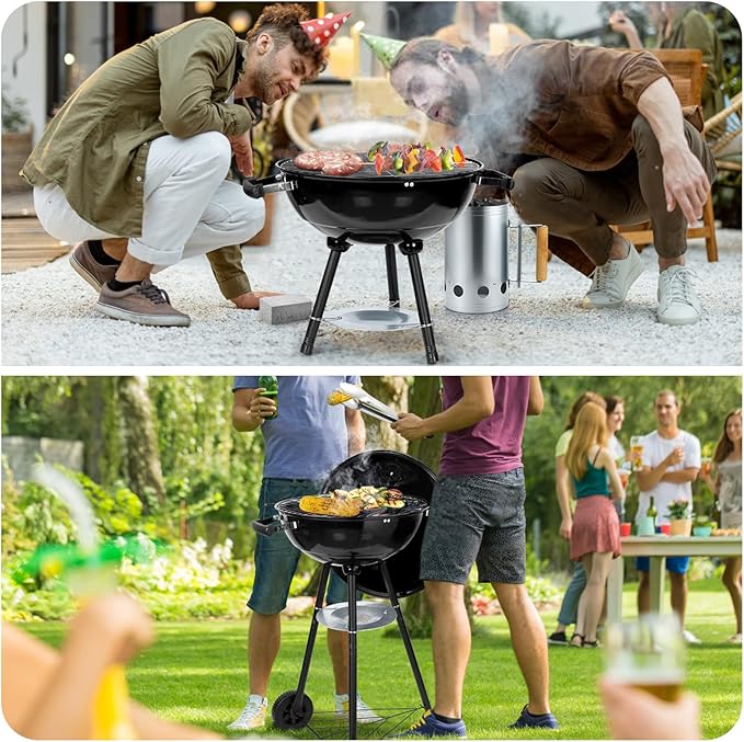 18 inch Kettle Charcoal Grills Leonyo Portable BBQ Charcoal Grill for Outdoor with Cover &amp Chimney Starter Griddle Accessories for Camping Patio Backyard Cooking - 254 Sq.in