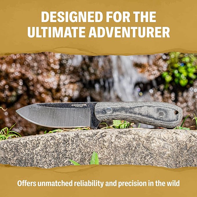 Condor Tool &amp Knife Ceres Knife - 3.59 In Sandvik 14C28N Stainless Steel - Flat Grind w/Second Bevel - Micarta Handle - Kydex w/Leather Belt Sheath Perfect for Camping &amp Survival 6.35 oz