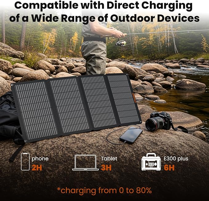 50W Portable Solar PanelsFoldable Solar Panel Charger IP68 Waterproof with USB-A and USB-C Ports DC 18V Output for Small Power Station Outdoor Camping RV Trip