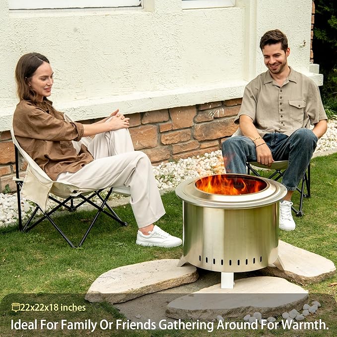 Verdeluxe Smokeless Fire Pit22 Inch Stainless Steel Firepit Outdoor Wood Burning Fire Pit with CoverSmokeless Firepits for Outside Backyard Patio Garden Camping Bonfire