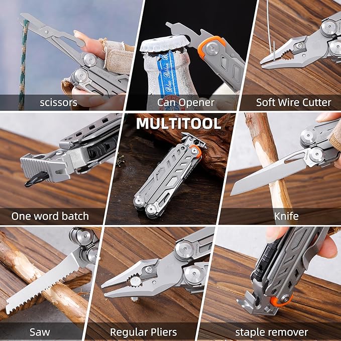 HANSHI Multitool Pliers 22-in-1 YG10 Tungsten Steel Multi Tool with ScissorsReplaceable Wire Cutters Flint Window Breaker Back ClipIdeal for Camping Survival and Gift(Silver)