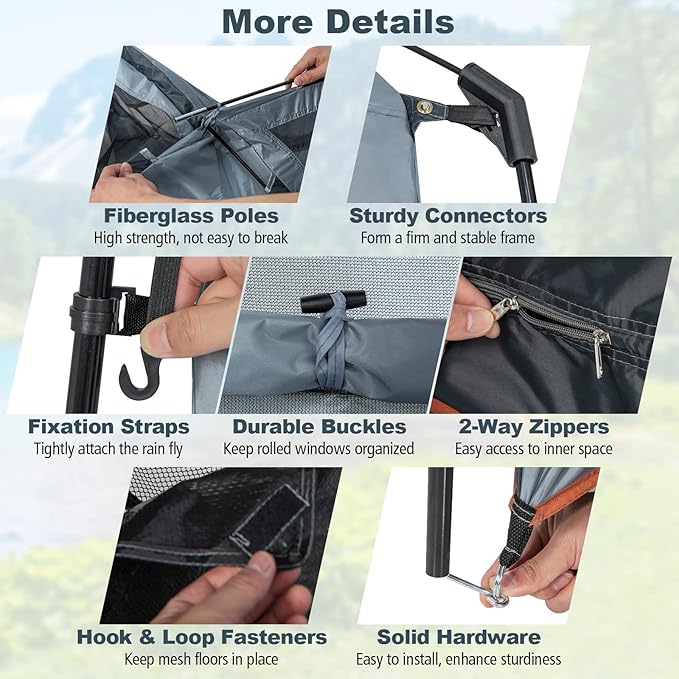 Tangkula Double Room Shower Tent Oversize Space Privacy Tent with Floor Removable Rain Fly Inside Pocket Clothesline Top Hook Portable Outdoor Changing Tent for Dressing Camping Toilet