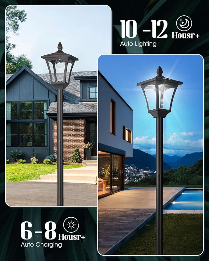 70 Outdoor Solar Post Light LED Solar Lamp Post Outdoor Waterproof IP65 Solar Pole Light for Garden Lawn Pathway Driveway White Light