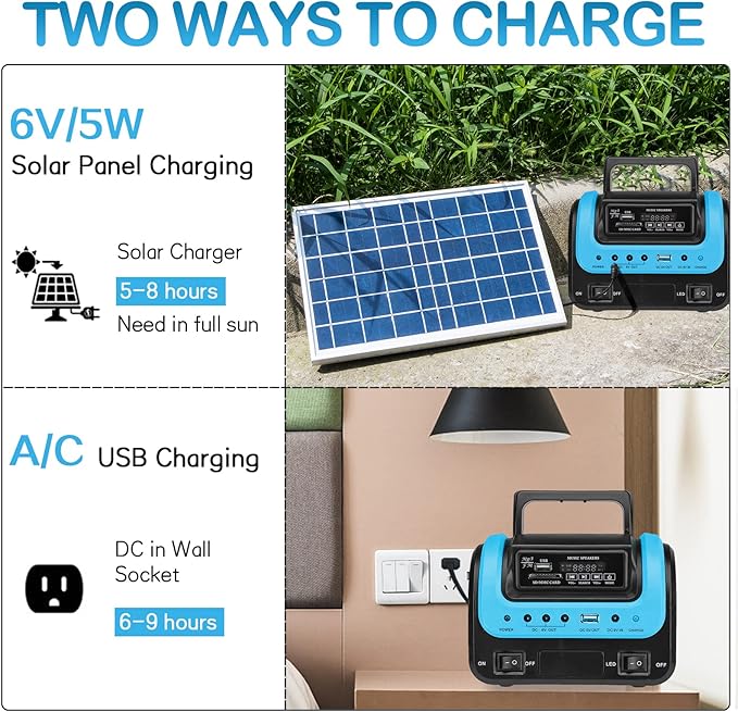Solar GeneratorPortable Power Station with PanelPortable Power Bank supply with FlashlightEmergency Generator Solar Powered for Home Use Camping Travel Emergency(Blue)