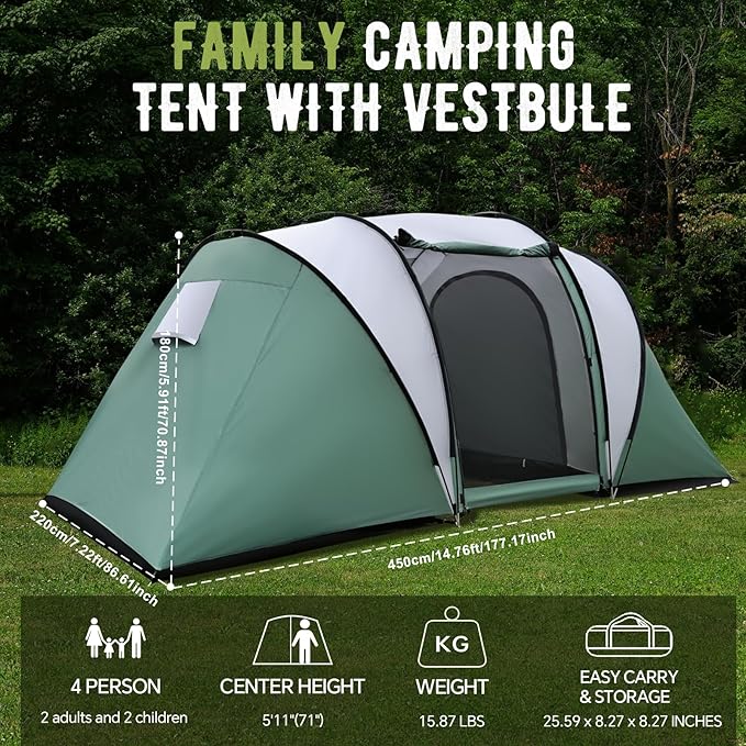 Camping Tent for 2/4/6 Person Dome Waterproof Double Layer Family Tents Easy Setup for Hiking Backpacking Picnic