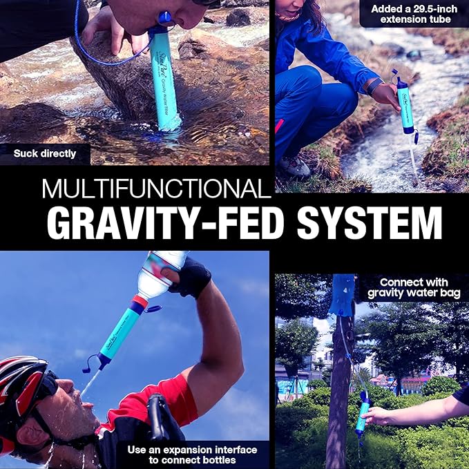 SimPure Gravity Water Filter Portable Gravity-Fed Water Purifier with 3L Bag Tree Strap BPA Free Survival Gear and Equipment for Camping Hiking Emergency Preparedness