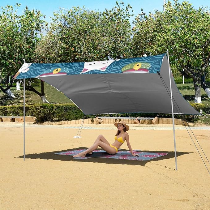 ALAZA Lucky Cat Pattern Beach Tent Sun Shelter Portable Canopy Sunshade for Outdoor Camping Picnics Backyard Fun 10x9 ft