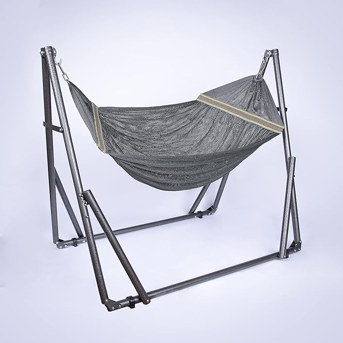2 in 1 Hammock and Swinging Chair with Collapsible Steel Stand 450 lbs Capacity- Carrying Case Portable &amp Adjustable Perfect for Camping Beach Summer Patio EZ Daze Foldable Hammock with Stand-G