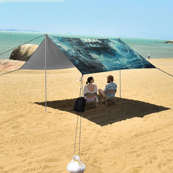 ALAZA Skull Ocean Pirate Ship Beach Tent Sun Shelter Portable Canopy Sunshade for Outdoor Camping Picnics Backyard Fun 10x9 ft